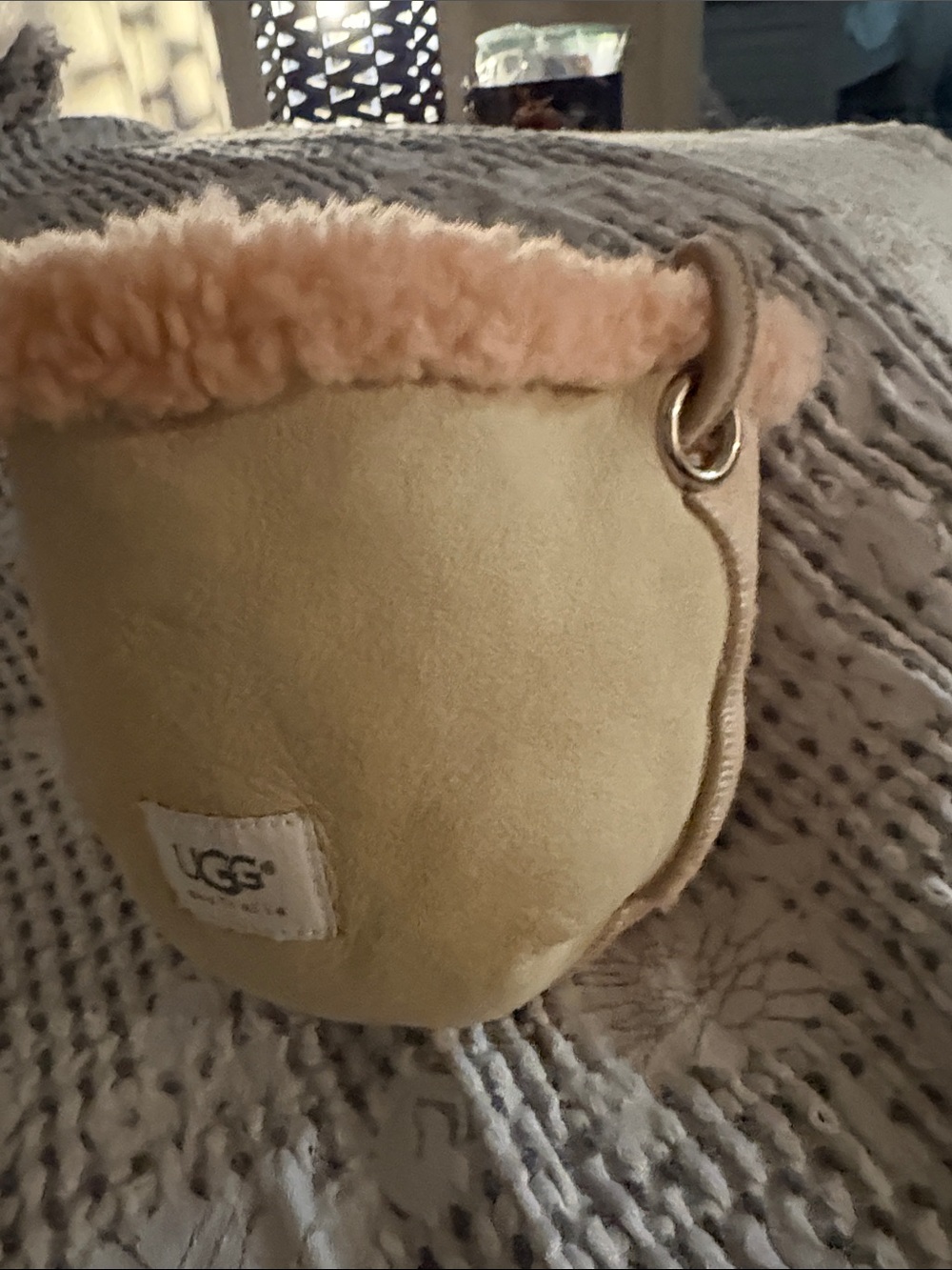 UGG Cream Suede Mini Bucket Bag with Blush Shearling Trim - Picture 3 of 8